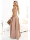numoco LORETTA Уникални дълги рокли с тюлени ръкави и деколте - бежово
