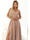 numoco LORETTA Уникални дълги рокли с тюлени ръкави и деколте - бежово