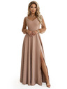 numoco LORETTA Уникални дълги рокли с тюлени ръкави и деколте - бежово