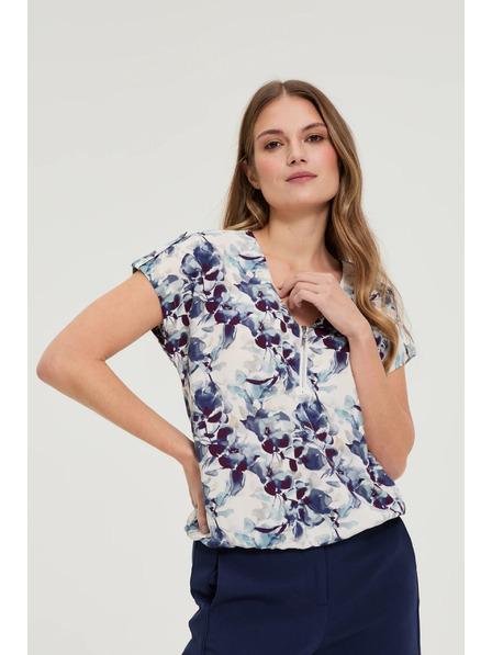 Moodo Тъмносиня вискозна риза Moodo с цветен принт