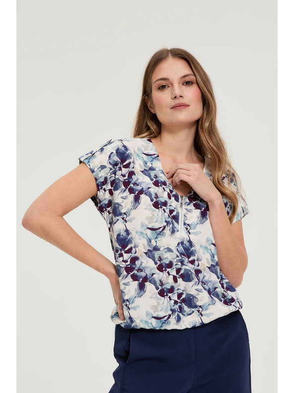 Moodo Тъмносиня вискозна риза Moodo с цветен принт
