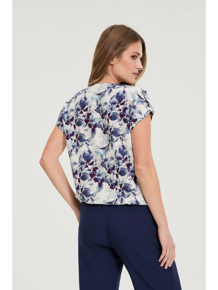 Moodo Тъмносиня вискозна риза Moodo с цветен принт