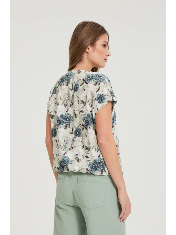 Moodo Риза от вискоза с цветя маслинено зелена Moodo