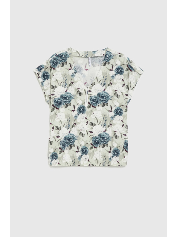 Moodo Риза от вискоза с цветя маслинено зелена Moodo