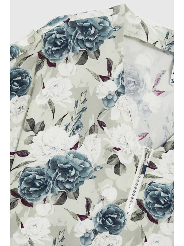 Moodo Риза от вискоза с цветя маслинено зелена Moodo