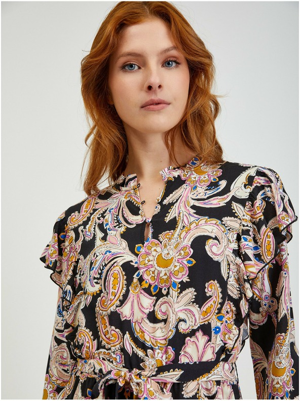 Orsay Бежово-черна дамска рокля с десен ORSAY