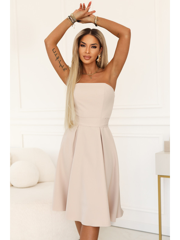 numoco VIVIENNE Корсетна разширена миди рокля с колан - светло бежово