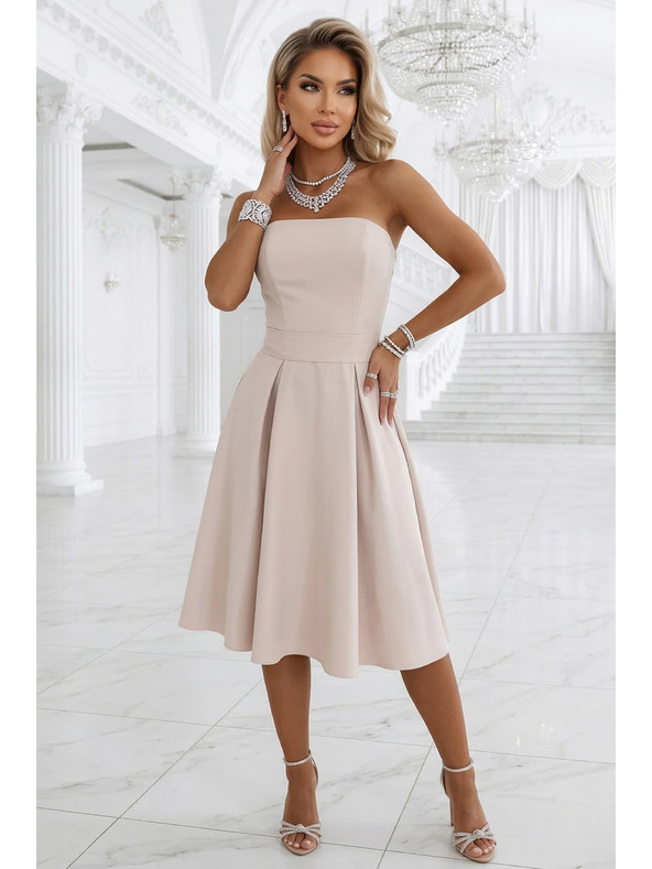 numoco VIVIENNE Корсетна разширена миди рокля с колан - светло бежово