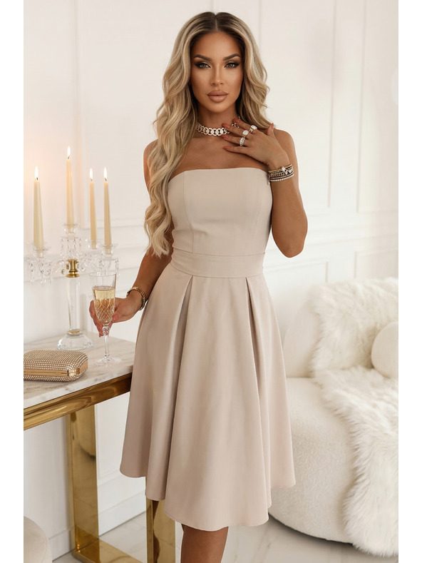 numoco VIVIENNE Корсетна разширена миди рокля с колан - светло бежово