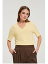 Moodo Памучна блуза с V деколте жълта Moodo