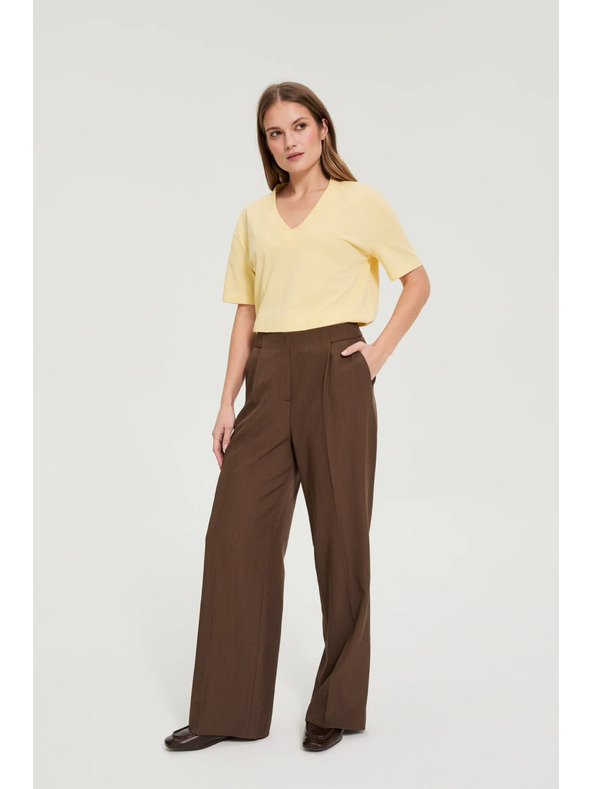 Moodo Памучна блуза с V деколте жълта Moodo