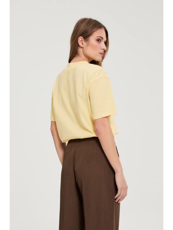 Moodo Памучна блуза с V деколте жълта Moodo