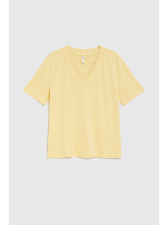 Moodo Памучна блуза с V деколте жълта Moodo