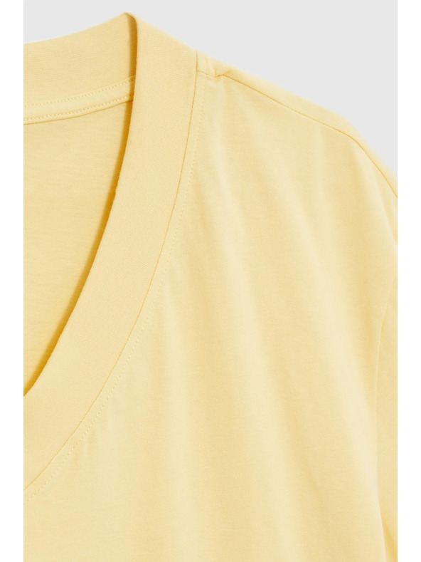 Moodo Памучна блуза с V деколте жълта Moodo