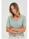Moodo Памучна блуза с V деколте маслинена Moodo