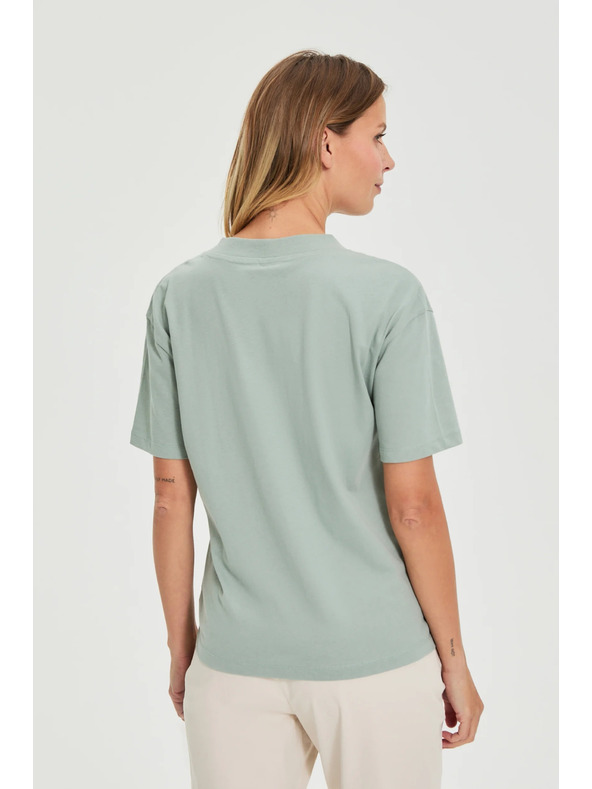 Moodo Памучна блуза с V деколте маслинена Moodo