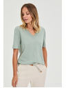 Moodo Памучна блуза с V деколте маслинена Moodo