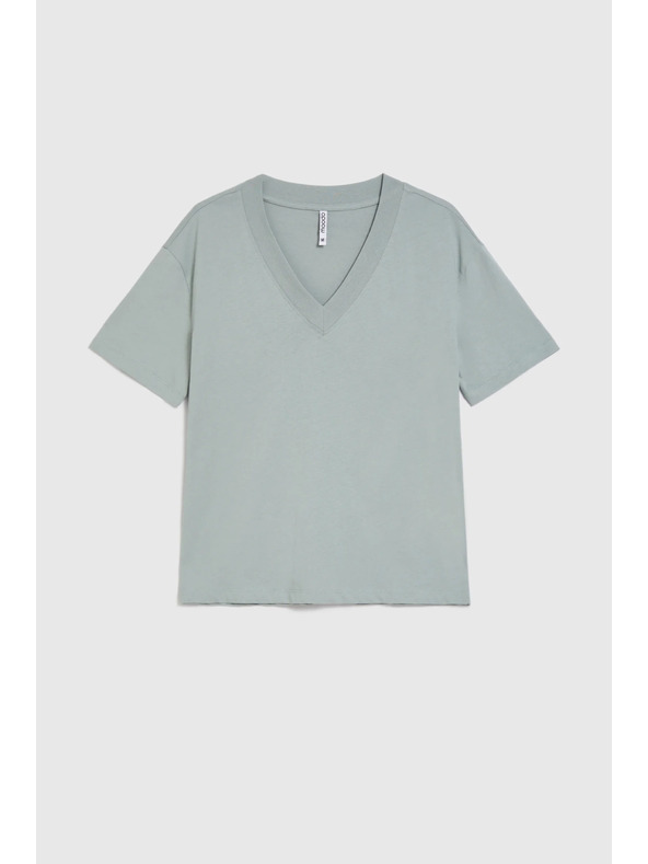 Moodo Памучна блуза с V деколте маслинена Moodo