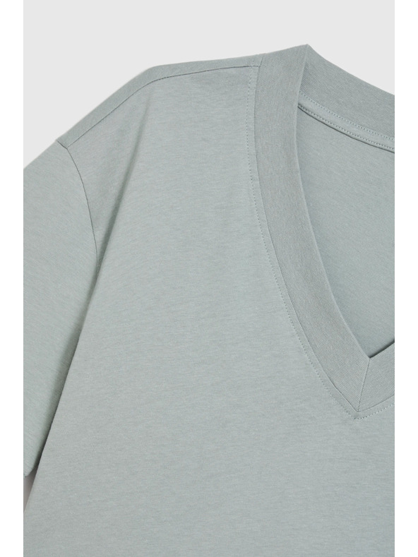 Moodo Памучна блуза с V деколте маслинена Moodo