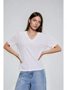 Moodo Памучна блуза с V деколте бяла Moodo