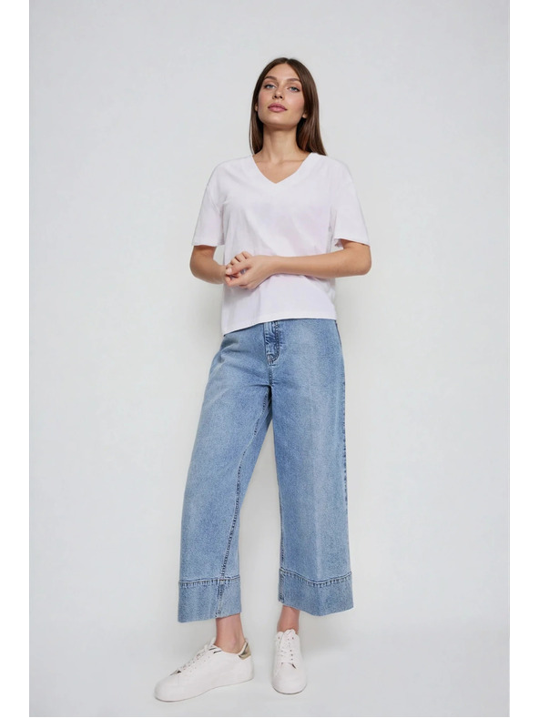 Moodo Памучна блуза с V деколте бяла Moodo