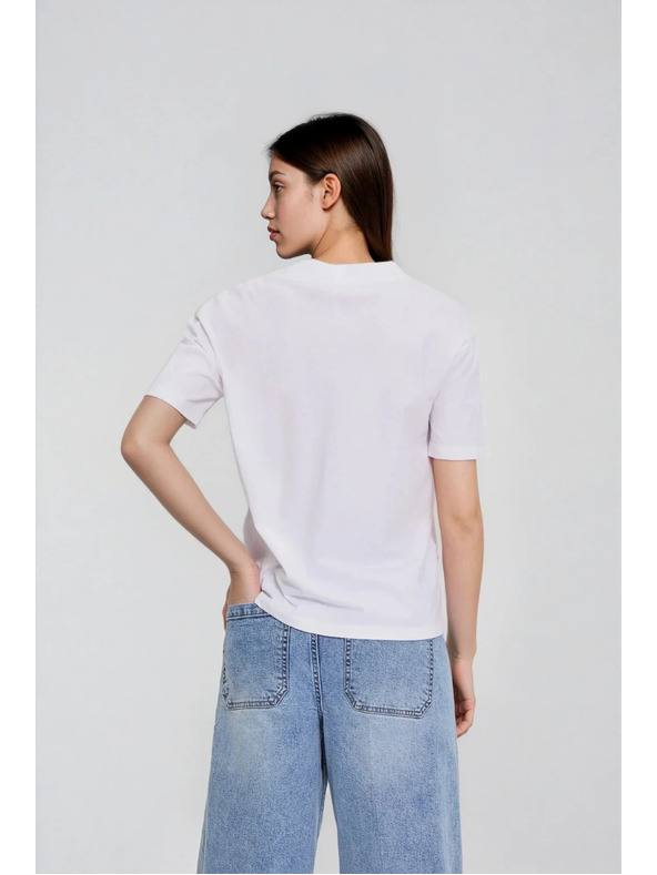 Moodo Памучна блуза с V деколте бяла Moodo