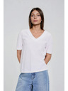 Moodo Памучна блуза с V деколте бяла Moodo