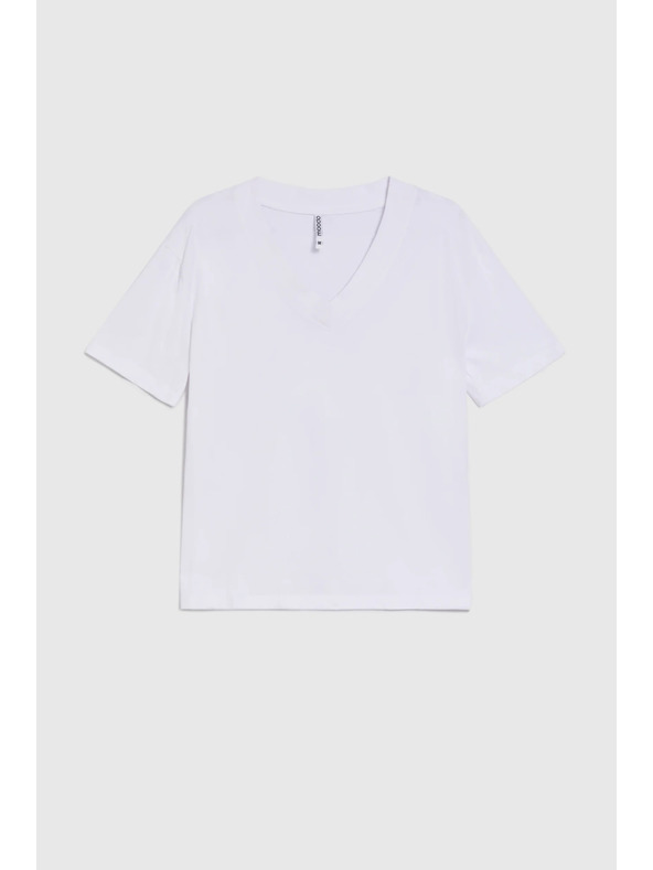 Moodo Памучна блуза с V деколте бяла Moodo