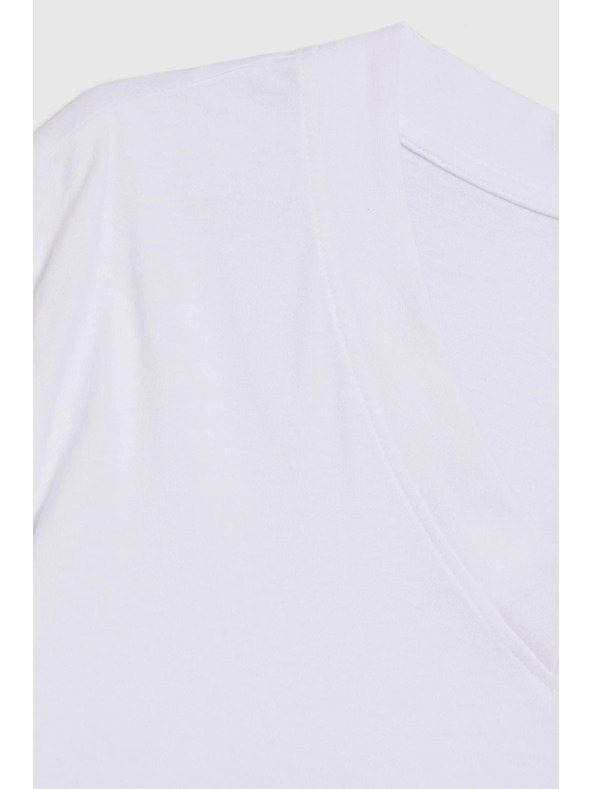 Moodo Памучна блуза с V деколте бяла Moodo