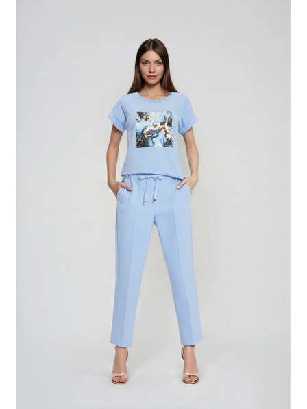 Moodo Панталони с крачол в канта сини Moodo