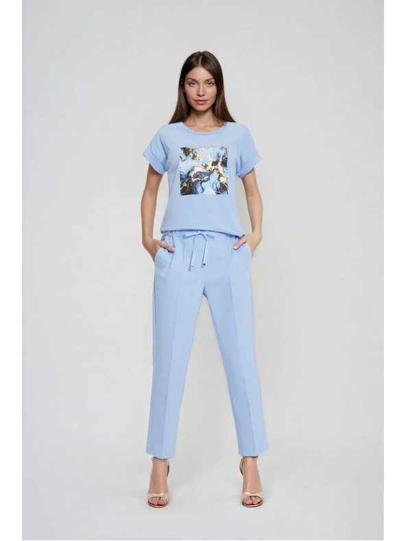 Moodo Панталони с крачол в канта сини Moodo