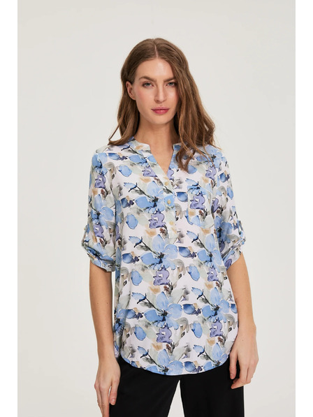 Moodo Риза от вискоза с цветя синя Moodo