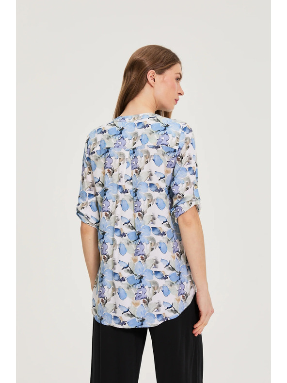Moodo Риза от вискоза с цветя синя Moodo