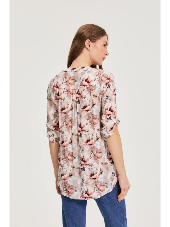 Moodo Риза от вискоза с цветя розова Moodo