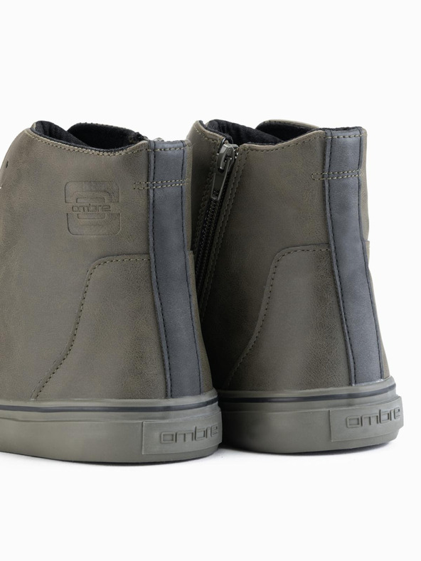 Ombre Clothing Мъжки високи кецове с матна структура и издържано лого - тъмномаслиненозеленo V2 OM-FOTH-0185 Ombre Clothing