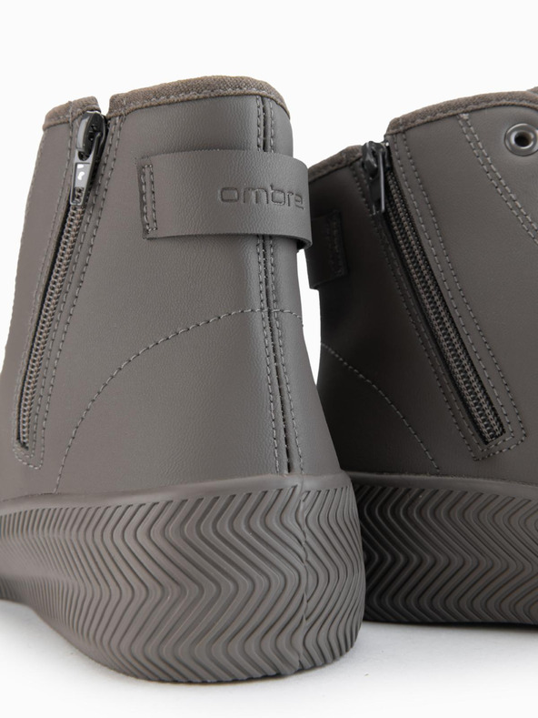 Ombre Clothing Мъжки високи кецове с цип за лесно обуване - тъмнобежово V3 OM-FOTH-0184 Ombre Clothing