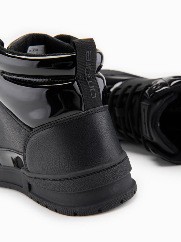 Ombre Clothing Мъжки високи кецове със блестящи елементи - черни V1 OM-FOSH-0178 Ombre Clothing