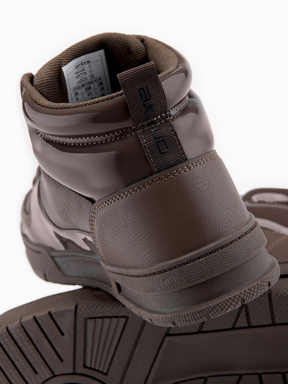 Ombre Clothing Мъжки високи кецове със блестящи елементи - тъмно кафяво V3 OM-FOSH-0178 Ombre Clothing