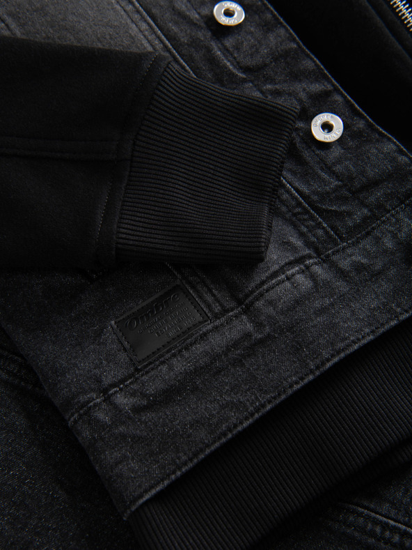 Ombre Clothing Мъжко дънково яке с плетени ръкави и качулка - черно V3 OM-JADJ-0220 Ombre Clothing