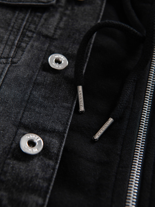 Ombre Clothing Мъжко дънково яке с плетени ръкави и качулка - черно V3 OM-JADJ-0220 Ombre Clothing