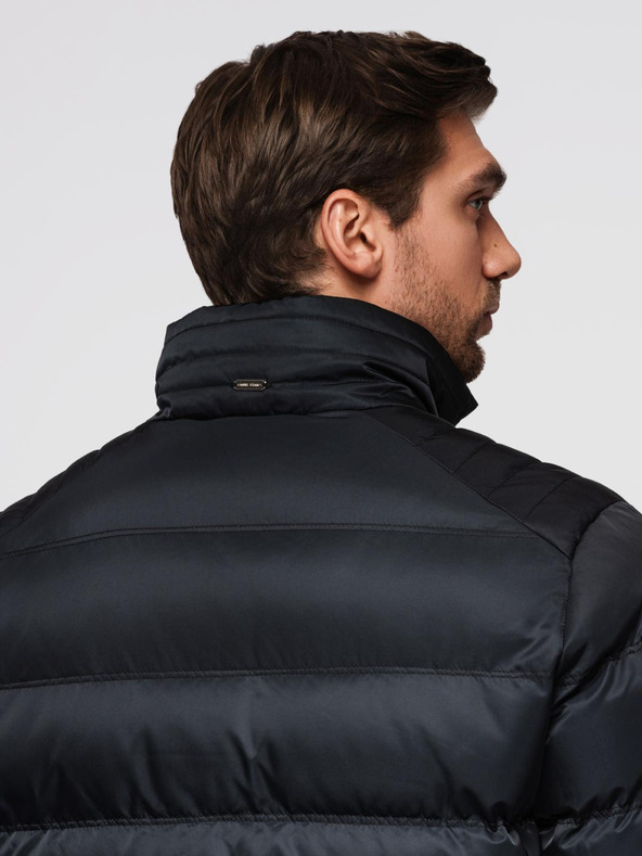 Ombre Clothing Мъжко стегнато яке с лъскав финиш и стояло - черно V1 OM-JALP-0218 Ombre Clothing