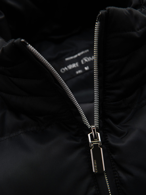 Ombre Clothing Мъжко стегнато яке с лъскав финиш и стояло - черно V1 OM-JALP-0218 Ombre Clothing