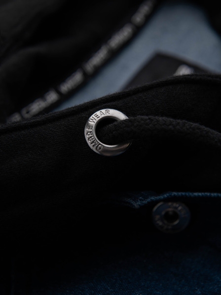 Ombre Clothing Мъжко дънково яке с плетени ръкави и качулка - синьо и черно V2 OM-JADJ-0220 Ombre Clothing