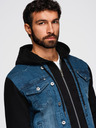 Ombre Clothing Мъжко дънково яке с плетени ръкави и качулка - синьо и черно V2 OM-JADJ-0220 Ombre Clothing