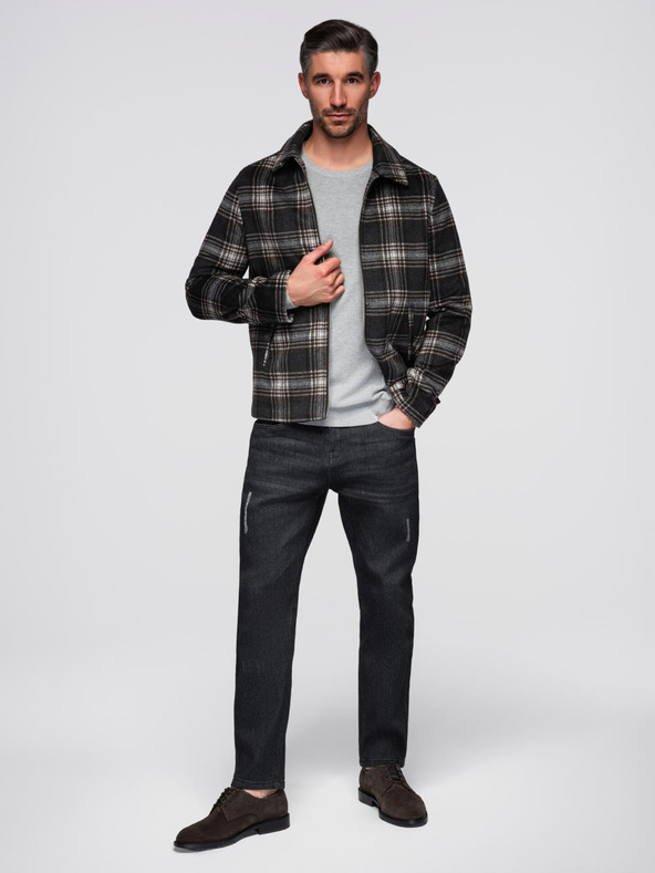 Ombre Clothing Мъжки дънки с износване REGULAR FIT - черни V2 OM-PADP-0241 Ombre Clothing