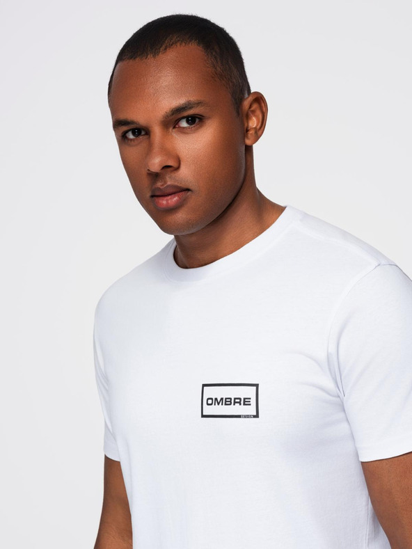 Ombre Clothing Мъжка плетена тениска REGULAR кройка с принт - бяла V1 OM-TSPT-0231 Ombre Clothing