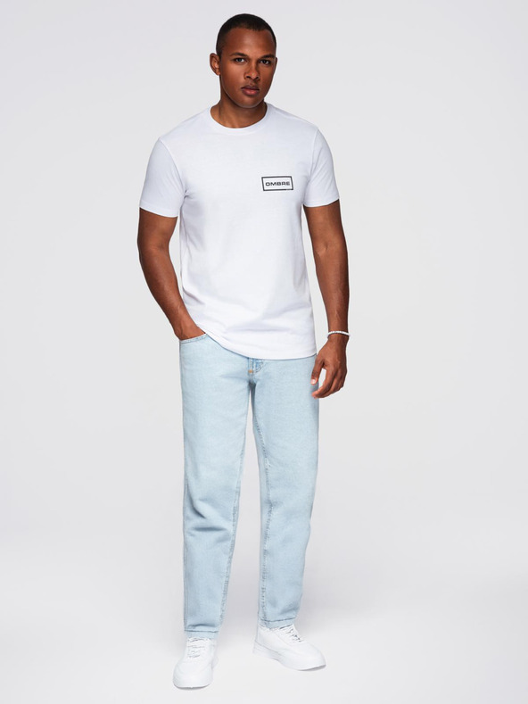 Ombre Clothing Мъжка плетена тениска REGULAR кройка с принт - бяла V1 OM-TSPT-0231 Ombre Clothing