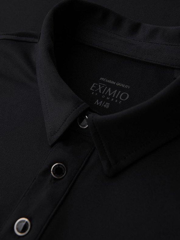 Ombre Clothing Мъжка стилна поло риза от еластична тъкан - черна V1 OM-POSS-0150 Ombre Clothing