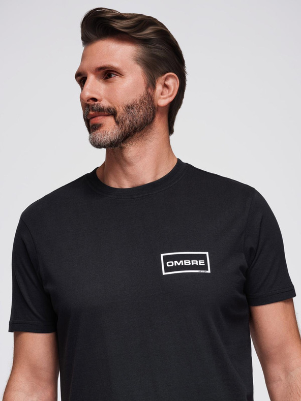 Ombre Clothing Мъжка плетена тениска с принт и REGULAR кройка - черна V2 OM-TSPT-0231 Ombre Clothing