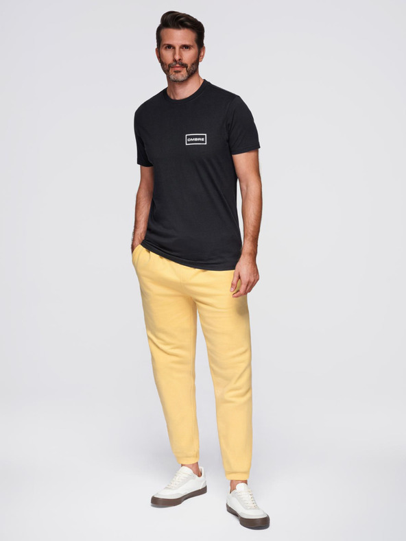 Ombre Clothing Мъжка плетена тениска с принт и REGULAR кройка - черна V2 OM-TSPT-0231 Ombre Clothing